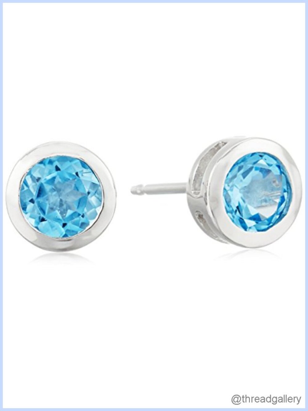 Sterling Silver Blue Topaz 5mm Bezel Set December Birthstone Stud Earrings